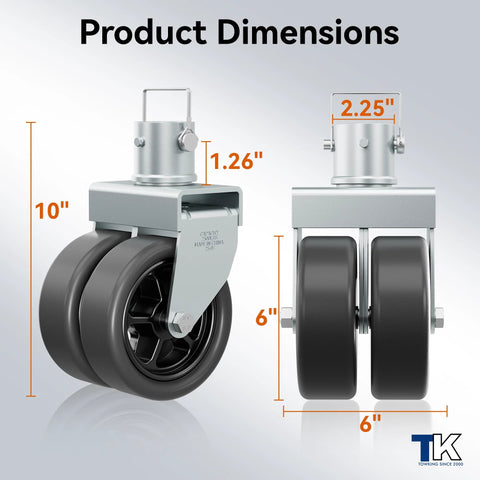 2,500 Lbs Dual 6 Inch Trailer Jack Swivel Caster With Upgraded Spoked Wheels And Reinforced Bracket Fits 2 Inch Jack Tubes