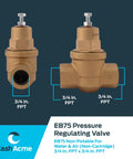 3/4 inch EB75 FPT pressure regulator valve with brass construction
