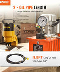 Electric Hydraulic Pump, 10000 PSI 750W 110V, 488 in³/8L Capacity with long hose on display in workshop setting.