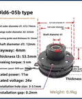 Diagram showing dimensions of Single Plate Electromagnetic Clutch & Brake - 12V/24V Electric Holding Brake for Industrial Equipment (DJDM06-05B).