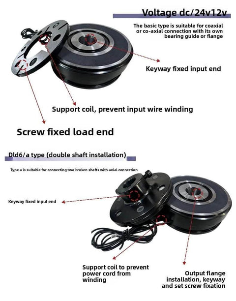 Single Plate Electromagnetic Clutch & Brake - 12V/24V Electric Holding Brake for Industrial Equipment (DJDM06-05B), featuring coil and keyway.