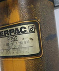 Close-up of label on Enerpac P-392 2 Speed Lightweight Hand Pump showing model and specifications