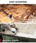 Comparison of premium ergonomic carbide scraper with traditional tool on wooden surface