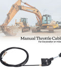 Universal Two Point Five Meter Excavator Throttle Cable Kit Manual Wire With Black Knob PU Cable And Stainless Steel Joints For Direct Pedal To Engine Connection Delivers Fast Precise Throttle Response For Excavators And Heavy Equipment shown with excavator in background.