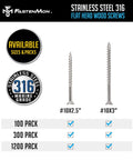 #10 x 3 Marine Grade Type 316 Stainless Steel Wood Screws - 300 Pack with T25 Bit - Torx Flat Head Type 17 Point Ideal for Decks, Fences, and Coastal Construction.