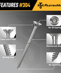 #10 x 3-1/2 Stainless Steel Deck Screws, 304 Grade, 300 PCS with T25 Star Drive Bit - Ideal for Outdoor Wood Projects, Fences, Benches, Picnic Tables, and Decks, Bulk Box features.