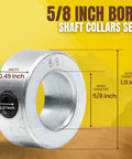 Four Pack Five Eighths Inch Bore Solid Steel Shaft Collars With Set Screws Zinc Plated One And One Eighth Inch Outer Diameter One Half Inch Width