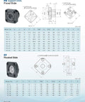 Diagram of FK and FF support units for ball screw SFU1605 CNC Kit, showing detailed measurements and specifications for machining precision.