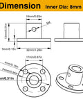 Technical drawing of heat-treated 8mm flange couplings for RC motors, showing dimensions and design features for precise shaft joins.