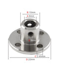 Two-Pack 6mm bore flange shaft couplings with 10mm OD and 22mm base, detailed dimensions, for DIY RC motors and micro-machines.