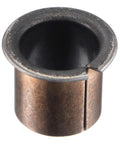 Flanged Sleeve Bearings 22mm Bore 25mm Outer Diameter 25mm Length 32mm Flange Diameter 1.5mm Flange Thickness Oilless Bronze Sintered Coated Bushings Maintenance Free High Load Capacity Carbon Steel Base Two Pieces close-up view.
