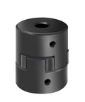 L-jaw coupling hub, three-piece dark metal with side holes, front view
