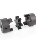 Flexible 3 piece L075 L-Jaw coupling set with Buna NBR spider, shown in three parts, highlighting HT250 steel construction.