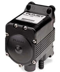 Black Flojet G57 Series Pump, Air Driven with metal screws, Santoprene material, front view