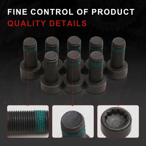 Close-up view of Flywheel Bolts Set Compatible with Audi A1 A3 A4 A5 A6 Q2 Q3 VW Golf Passat Tiguan Transporter 1.8/2.0T, showing thread details.