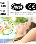 Woman using 200 Pairs Foam Earplugs For Noise Reduction 32dB Disposable Ear Plugs Hearing Protection Bulk Pack For Shooting Range Work Travel And Concert Green Color Each Pair Individually Wrapped For Cleanliness
