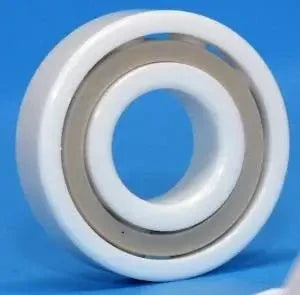 Side view of Full Ceramic 7302 Angular Contact Bearing 15mm x 42mm x 13mm made from ZrO2, with PTFE cage.
