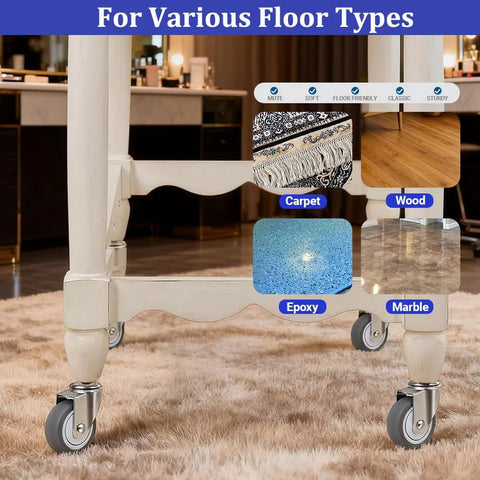 Two Inch Wet Dry Vacuum Replacement Casters Set Of Four With Five Sixteenth Inch By One And One Half Inch Stem TPR Rubber Swivel Castors installed on furniture