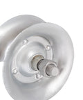 Close-up of 5 Inch Gate Rollers For 1 5 Eighth Inch Pipe Track Galvanized Steel Wheel Track Roller For Sliding Gates Pack Of 2 Heavy Duty