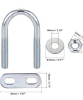Versatile round U bolt kit with M6 threads, 50mm length, 20mm inner width, includes a nut, plate, and washer for mounting