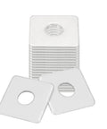 Durable galvanized square plate washers stack with 0.55 in ID, 1.57 x 1.57 in OD, 3 mm thickness for secure outdoor, industrial projects