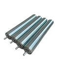 Pack of 4 galvanized steel conveyor rollers, 1.5" dia, 10"BF length, axle dia 1/4", designed for smooth motion in mechanical systems.