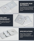 Diagram of keep fastenings secure with this 70 pack galvanized steel square washers set, detailed views and specifications