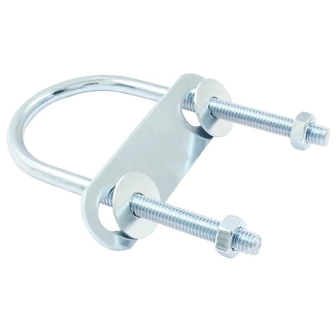Four-pack galvanized U bolts with nuts, washers, and plates for quick, secure installation; 1.57 inch inner width and 3.54 inch length.