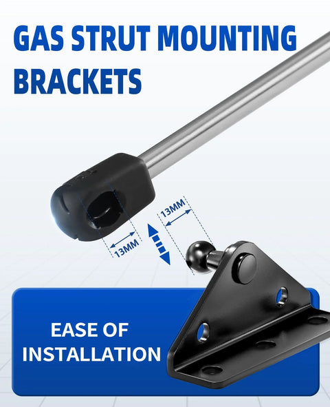 13mm Ball Head Gas Struts Mounting Bracket Set with angled and flat mounts, featuring easy installation for lifts and supports.