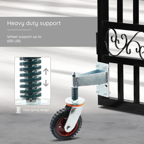 6 Inch Gate Caster With 360 Degree Rotation Spring Loaded Heavy Duty Fence Gate Wheels For Metal Tubes, mounted on gate
