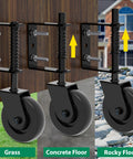 Close-up of 4.3 Inch Heavy Duty Gate Wheel with 360 Degree Rotation, solid steel, TPR wheel, for various surfaces.