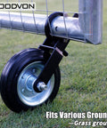 Heavy Duty Gate Wheel Caster Kit For Chain Link Fence Swing, 6 Inch Wheel, installed on grass, black protective finish
