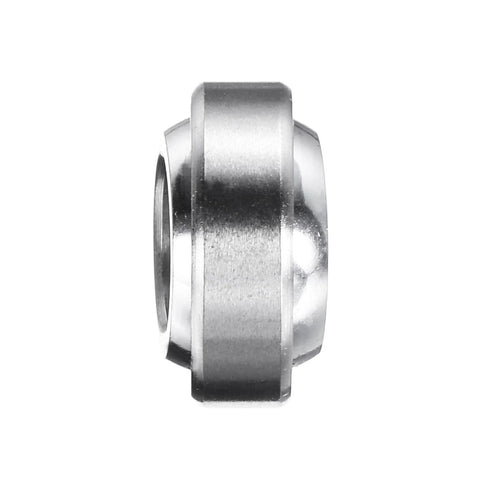 Side view of compact 10x19x6mm spherical bearing pair pre-lubed for low noise ABEC 3 precision, built from GCr15 steel.