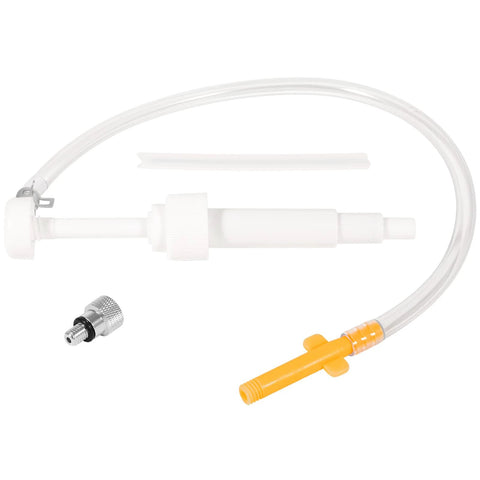 Lower Unit Gear Lube Fill Pump Set with Metric Adapter for Used with 32 oz Quart Bottles, Compatible with All Mercury Mariner Outboards Sterndrive Outdrives Lower Units, showing pump and hose components on a white background.