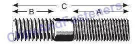 Diagram of Double End Studs SAE 7/16-20 and 7/16-14, 3 In Length, Grade 8 Steel, showing thread sizes and lengths.