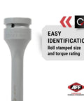 Torque Limiting Extension Socket 1" Drive -33 mm 1 5/6" 550 ft/lbs - Gray - 40405 with size and torque rating