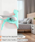 Adjustable Silicone Door Silencer Sleeve Buffer with 5-Position Design installed on door latch in bedroom, green crab shape.