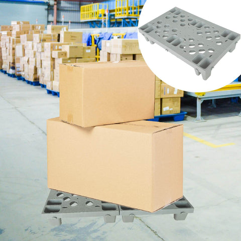 6 Pack Grey Plastic Pallets With Interlocking Design And Breathable Grid For Airflow, Lightweight Waterproof HDPE Floor Pads Storage Pads in warehouse scene