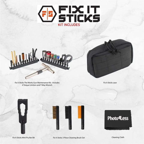Torque Limiter/All-in-One Torque Drive/Modular T-Drive Bundle with 3 Piece Cleaning Brush Set displayed with mini pry bar bit.