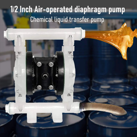 EMAGENE Air-Operated Double Diaphragm Pump, 1/2 inch inlet and outlet, polypropylene body, 9GPM and Max 100pSI for solvent and Industrial Use