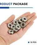Hand holding 10pcs 608ZZ Ball Bearing, Double Metal Sealed Deep Groove Bearings 8x22x7mm, High Temperature High Speed and Low Noise, Chromium Bearing Steel