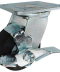 Enhanced 4" x 2" Heavy Duty Caster Kit That fits on Genie Lifts, Identical to Genie Caster 57736GT with Brake, close-up view.
