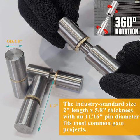 Close-up of Barrel Gate Hinges 4 Pack 2 Inch By Five Eighth Inch Detachable Pin With Brass Washer Heavy Duty Up To 500 Lb For Gates.