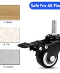 Set Of 4 Heavy Duty 1.5 Inch Stem Casters With 5/16-16 X 1 Inch Threaded Stems Carbon Steel Frame And Polyurethane Wheels Quiet Operation Up To 300 Lbs Per Caster Ideal For Furniture And Equipment On Casters shown on different floor types