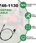 Heavy Duty Control Cable 946-1130 Direct Replacement for Riding Lawn Mowers with Weatherproof PTFE, shown near a red lawn mower.