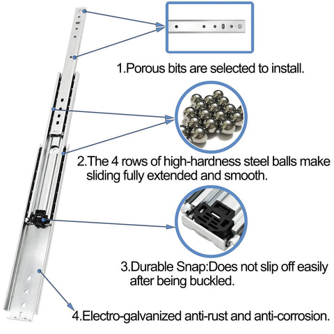 KCOLVSION 34-inch drawer slides, side-mount, full-extension with ball-bearing stainless rails; screws included.