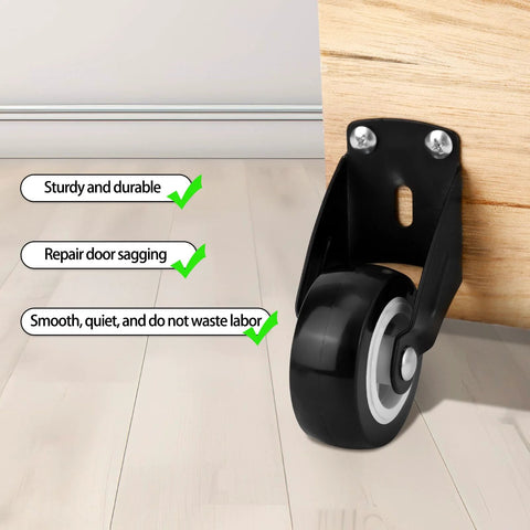 Eight Pieces Two Inch Gate Wheels With 48 Screws Included Anti Sag Door Bottom Support Gate Caster Wheels installed on wooden door