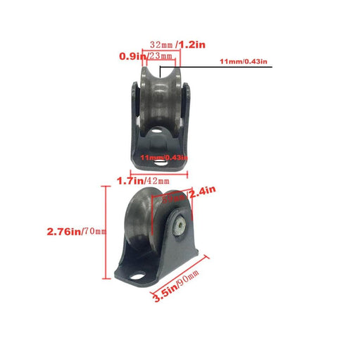 Front and side view of Pulley,Pulley Wheel, 2 Heavy Duty Track Wheel,Directional Sheave,Sliding Gate Roller,Double Bearing,for Industrial Machines