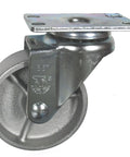 Transmission Hoist Caster - 3-1/2" Steel Wheel Caster - 300 Lbs Capacity, side view showing steel construction and bolt plate.