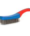 Heavy Duty Wire Brush for Cleaning with dense steel bristles and non-slip red handle for rust removal and home kitchen use.